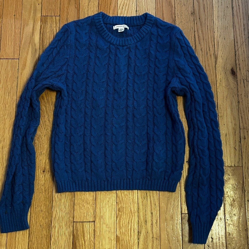 American Eagle Womens SZ M Blue Cable Knit Long Sleeve Sweater